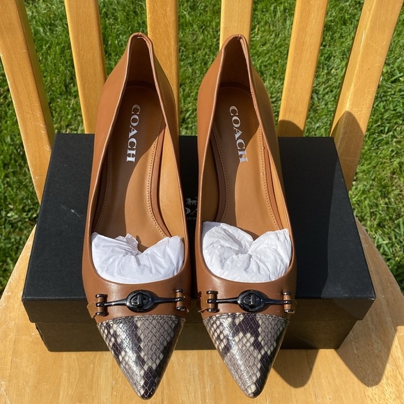 Coach Women’s Lauri Silky Nap/Lux Snake Saddle/Natural Heels Size 9M - Picture 1 of 8